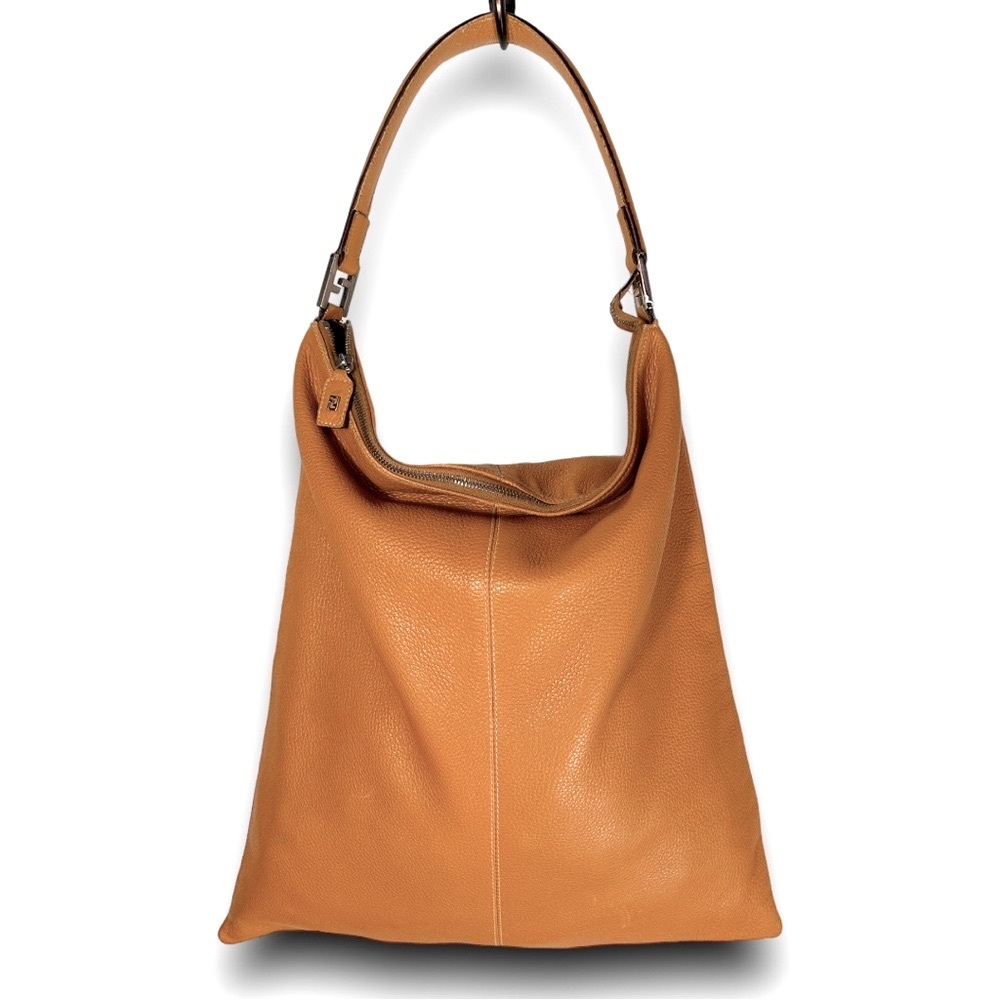 FENDI bag tan pebbled leather shoulder vintage hobo vintage slouch travel #H98 - Picture 4 of 10